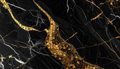 Luxurious Black Marble with Veins of Gold and White.