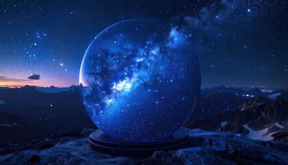 Mystical Crystal Ball Reflecting the Cosmos Under a Starry Night Sky.