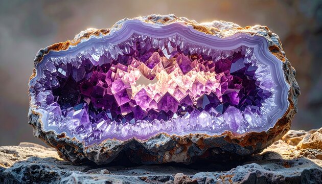 Stunning Amethyst Geode Crystal Formation with Vibrant Purple Hues. - Powered by Adobe