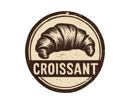 Vintage croissant logo in retro style with rustic textured design