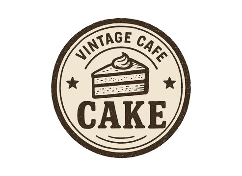 Retro cafe logo with cake slice in rustic circular design