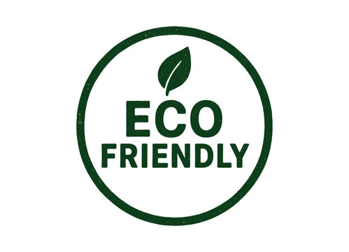 Circular eco friendly stamp with green leaf design for sustainable products