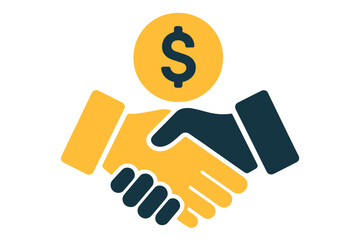 Successful business handshake agreement with dollar coin symbolizing financial deal