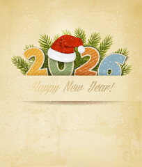 Holiday Christmas Background with 2026 and Santa Hat. Vector