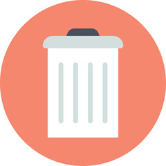 White Trash Can Icon With Lid Isolated On Salmon Pink Circle Background Flat Design
