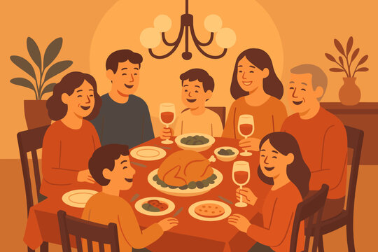 From dinner set gathering illustration togetherness smiling balance festive people vector table