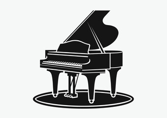 Concert grand piano, black and white vector silhouette
