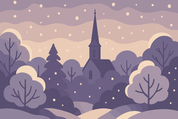 Fototapeta premium Above tranquil ivory sky illustration muted hues visible evening snowy steeple vector