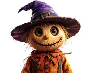  Whimsical Halloween Scarecrow Character with Smiling Face