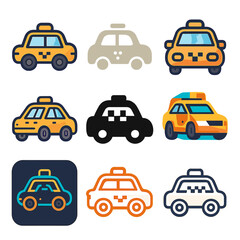 Fototapeta premium Diverse taxi icons collection featuring modern and retro styles