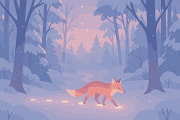 Naklejka premium Forest glowing tones magical footprints illustration evoking winter wonder vector behind wonderland