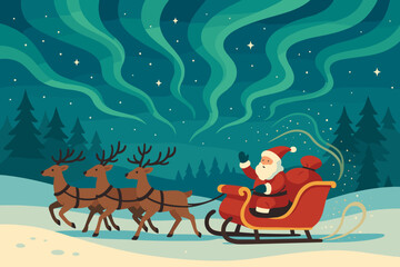 Fototapeta premium Santa peaceful sleigh harmony field magical mix movement forest s snowy illustration
