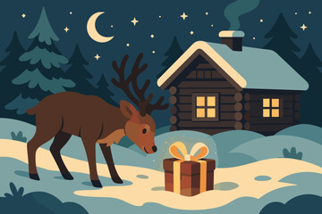 Connecting whimsical snow gift atmosphere reindeer illustration festivity discovering discovery cabin vector