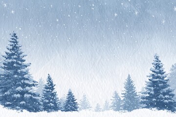 winter snow background with silhouettes of christmas trees and stars on the edges, blue watercolor texture Generative AI