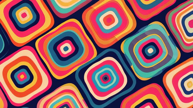 Geometric Spectrum: A vibrant display of retro-inspired, concentric squares explodes with color and design. A modern take on a classic pattern. 