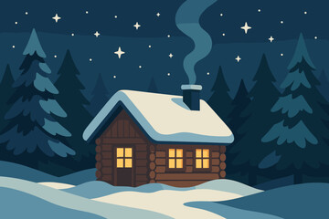 Vector scene roof pine trees winter tranquil illustration rising serenity cabin