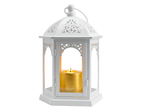 Vintage Filigree Lantern with Warm Candlelight – Transparent PNG - Powered by Adobe
