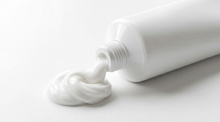 White plastic tube with squeezed skincare product