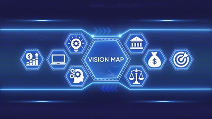 Vision Map Business Concept Icons with Hexagonal Network - Powered by Adobe