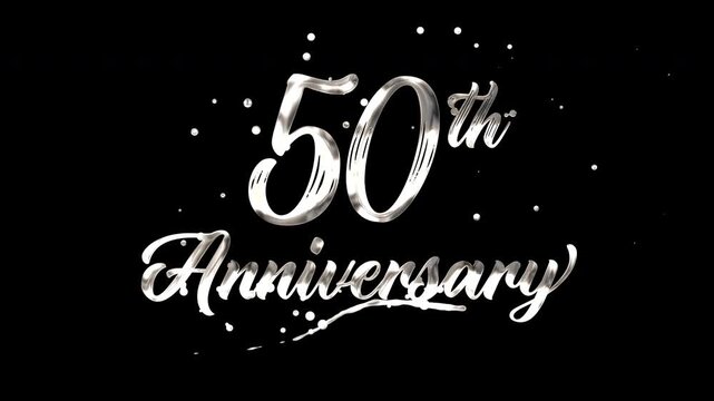 50th anniversary text animation in silver metallic effect. suitable for celebrating special occasions, invitations, anniversary cards and social media. Includes alpha channel for any background.