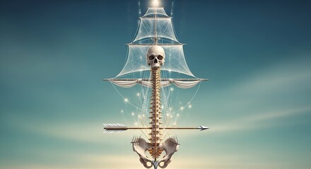 Obraz premium Skeletal Ship - Surreal Anatomy and Sailing Vessel Fusion