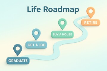 Life roadmap illustrating key milestones from graduation to retirement showcasing essential life stages and decisions for effective personal planning and future orientation