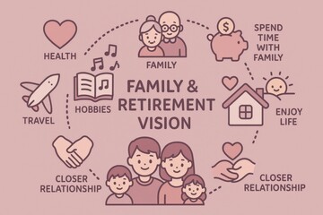 Obraz premium Family and Retirement Vision Mind Map Highlighting Health Relationships Travel and Hobbies for Future Happiness and Wellbeing in a Cozy Environment