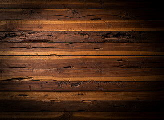 Dark rustic wood background with distressed texture. Old wooden plank wall or tabletop with dramatic vignette