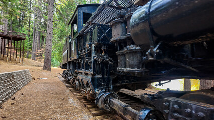 Sierra Nevada Logging Museum looking a a vintage steam locomotive used to move timber from the...