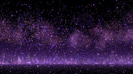 Purple fireworks bursting on the edge against a dark night sky with vibrant sparks and dynamic motion creating a festive, celebratory, and energetic background ideal for holiday, party, and event visu