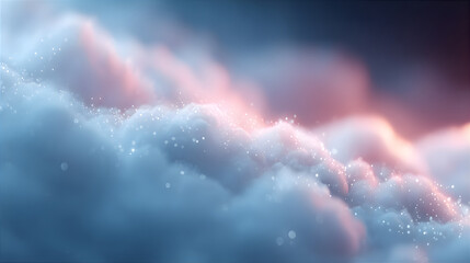 Dreamy sparkling clouds with glowing light and glitter effect. Abstract soft background perfect for design elements or ethereal themes.