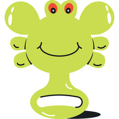 Whimsical light green cartoon creature with smiling face and round eyes on transparent background representing a playful character
