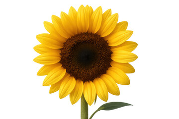 Fototapeta premium Sunflower with bright yellow petals and a contrasting dark seed head, symbolizing happiness and sun. Isolated on a transparent background