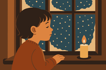Frosted glowing simple vector watching calm warm through illustration serenity candle window