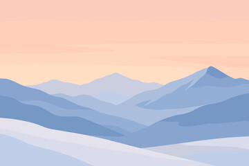 Sunset mountain serene sense pastel vector depth minimal color under snowy illustration