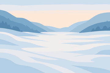 Peaceful emphasizing pastel valley snow minimal vector snowy wide space illustration blanketed