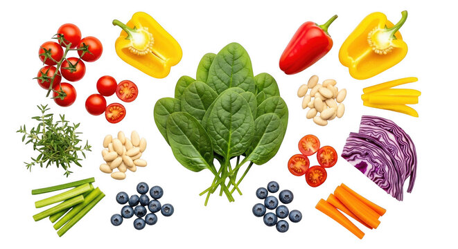 Fresh healthy vegetables, fruits, and nuts isolated on transparent background - Powered by Adobe