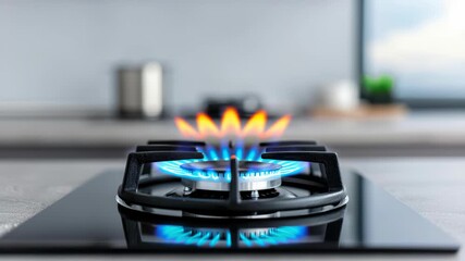 Gas burner with flame: A close-up view captures the vibrant blue and yellow flames of a gas burner, offering a sense of culinary readiness and domestic warmth.