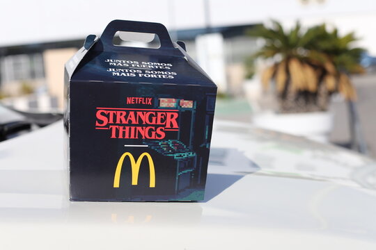 Benidorm, Spain - November 15, 2025: McDonald's Stranger Things themed Happy Meal box with vibrant design