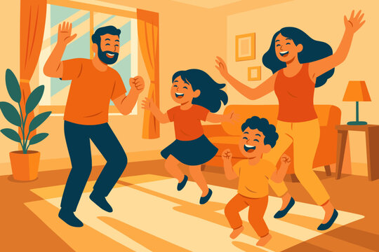 Dancing family room colors cheerful streaming harmony togetherness vector through dance illustration