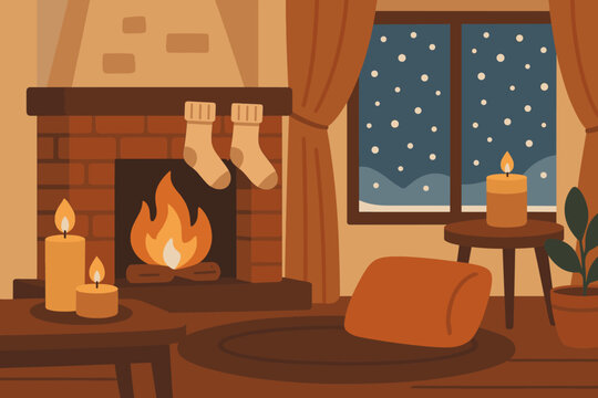 Atmosphere winter socks rest comfort illustration creating snowfall cozy outside window retreat