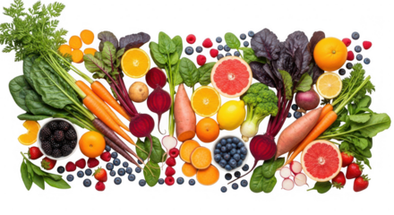 Vibrant selection of healthy fruits and vegetables, isolated on transparent background