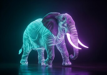 Neon luminescence, captivating elephant figure in stunning digital art expression