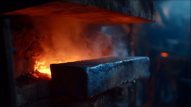 Molten Metal and Fire in a Dark Industrial Forge.