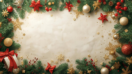 Festive Christmas Holiday Border Frame with Evergreen Garland and Copy Space