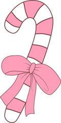 Pastel Pink Candy Cane with Bow PNG Cute Christmas Clipart Illustration