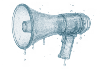 Melting ice megaphone representing climate change awareness and urgent communication on global warming with transparent background