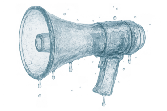 Melting ice megaphone representing climate change awareness and urgent communication on global warming with transparent background - Powered by Adobe