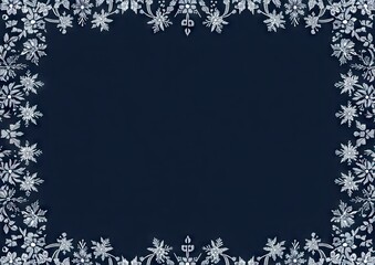 A dark blue background with white snowflakes forming an intricate border frame around the edge