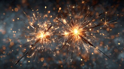 Fototapeta premium Golden sparklers ignite the night with bursts of light creating a festive mood and adding a touch of magic to the dark background tonight.